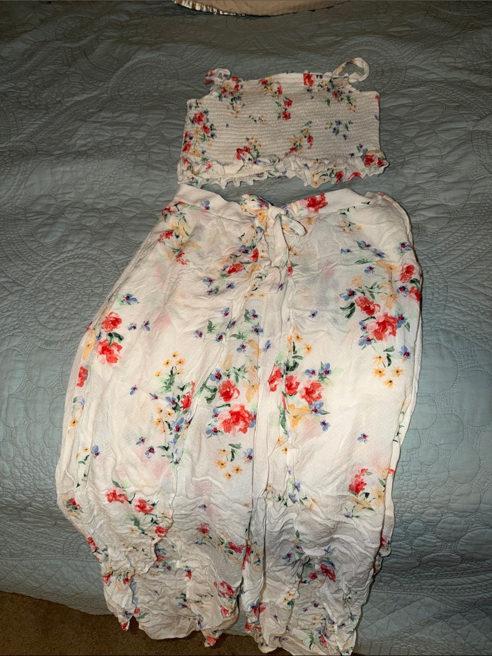 Rare Editions White Floral Smocked Ruffle Tank Top